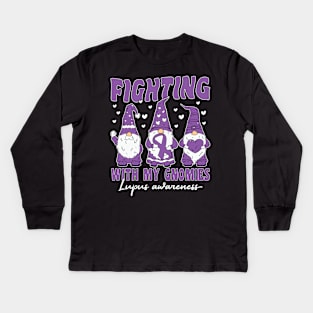 Lupus Awareness Month 2024 Purple Ribbon Gnomies Support Kids Long Sleeve T-Shirt